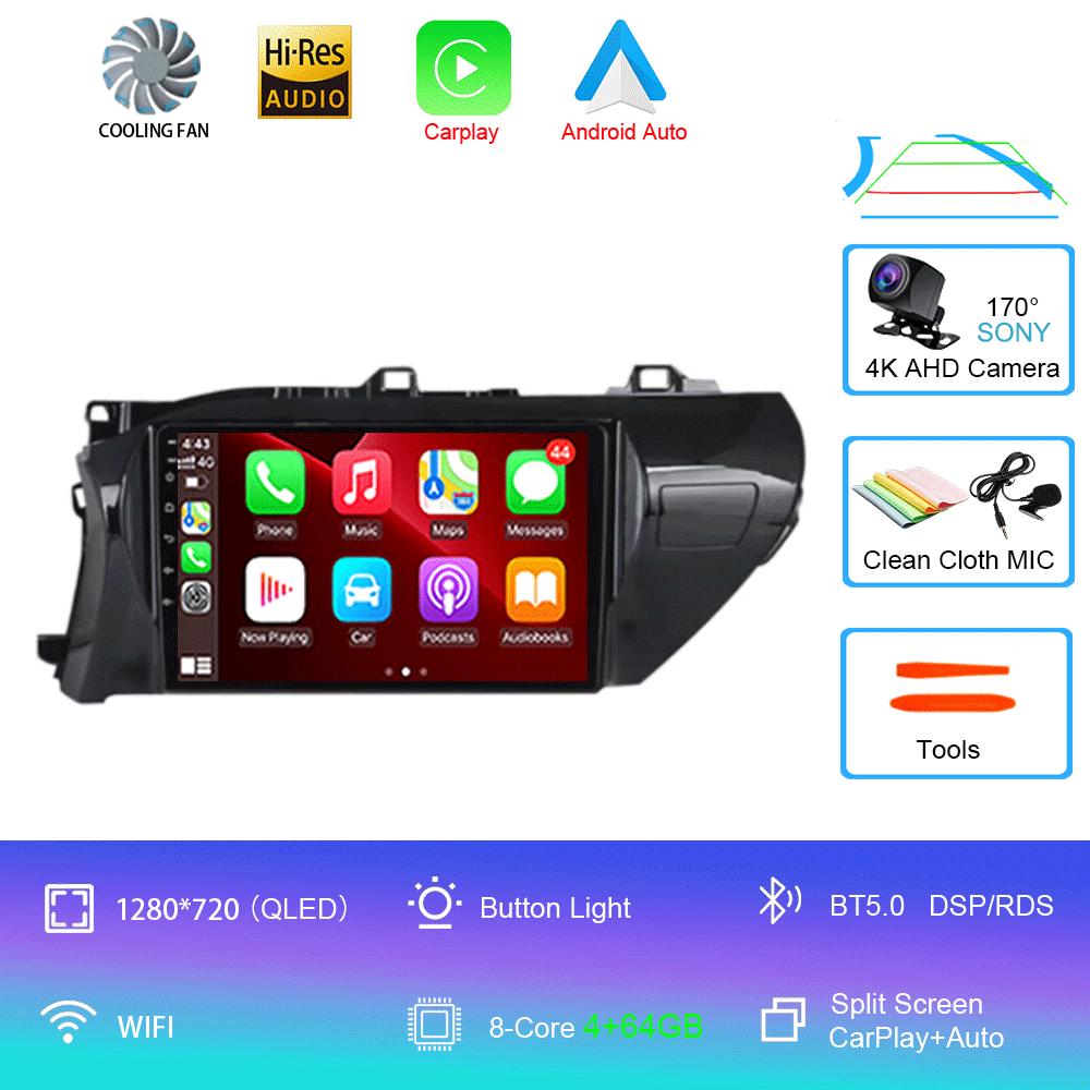 For Toyota Hilux 2016 2017 2018 Car Radio Android 14 Carplay Auto 2K Screen Multimedia Player 2din Autoradio Stereo Head Unit