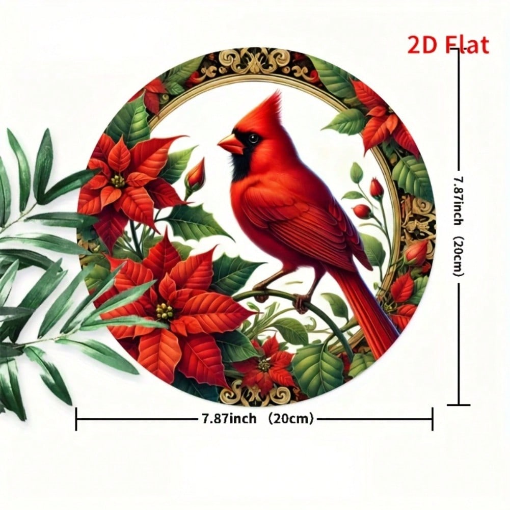 Cardinal Bird Metal Tin Sign 2D Round Wall Art Rustic Home Decor Garden Bar