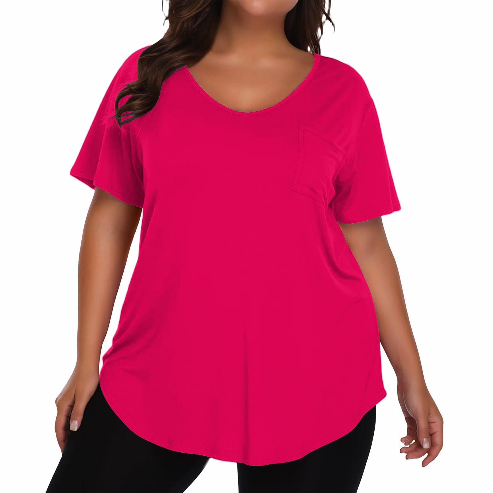 

Women s Large Size T-Shirt Casual Solid Color V-Neck Short Sleeve Top L