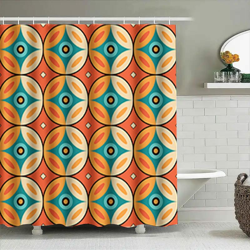 Elegant Floral Shower Curtain: Geometric Pattern Decorative For Bathroom Set With Hooks (Multicolor)