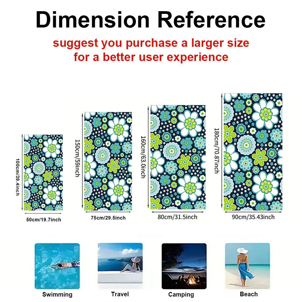 Blue and Green Floral Print Quick Drying Bath Towel Microfiber beach towel light weight swimming camping yoga beach out