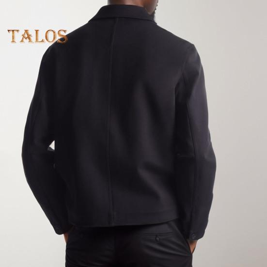 Men Jacket Lapel Long Sleeve Single Breasted Middle-aged Coat with Patch Pocket Solid Color Casual Jacket Outwear