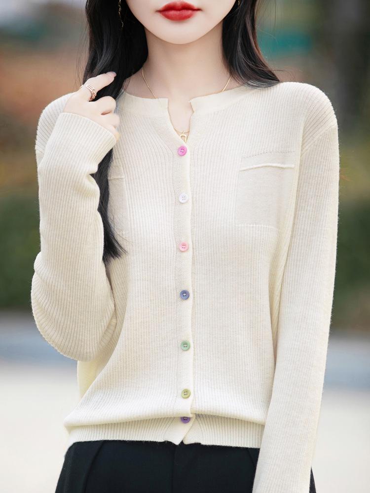 Women's Slimming V-Neck Stripe Button Cardigan for Autumn/Winter