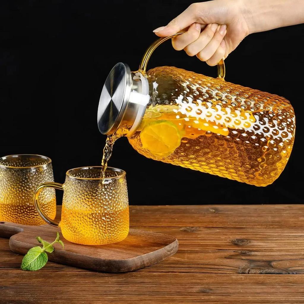 Glass Pitcher Glass Pitcher with Lid High Borosilicate Glass Heavy Duty Water Pitcher for Cold/Hot Drinks Iced Tea Juice Milk