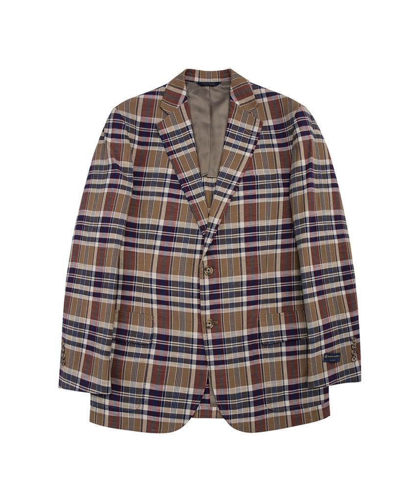 Brooks Brothers Classic Fit Cotton Madras 2-Button Jacket (Brown) (Bbjsmf84624Es)