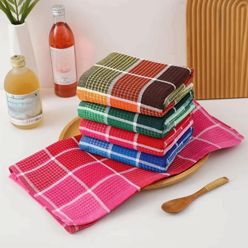 4 Pieces Absorbent Waffle Cleaning Clothes Cotton Yarn Tea Towel Multipurpose Dishcloth  Bowl