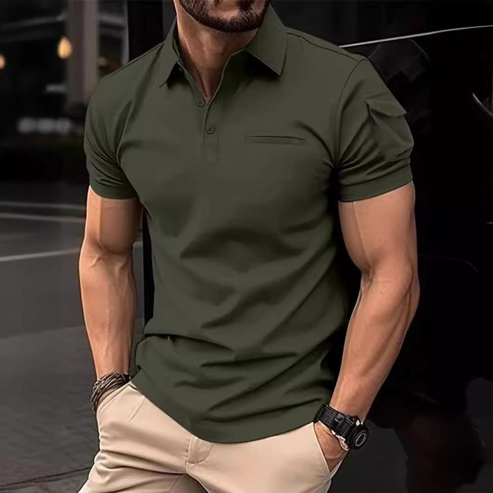 Men's Daily Casual Polo Shirt with Collar Buckle