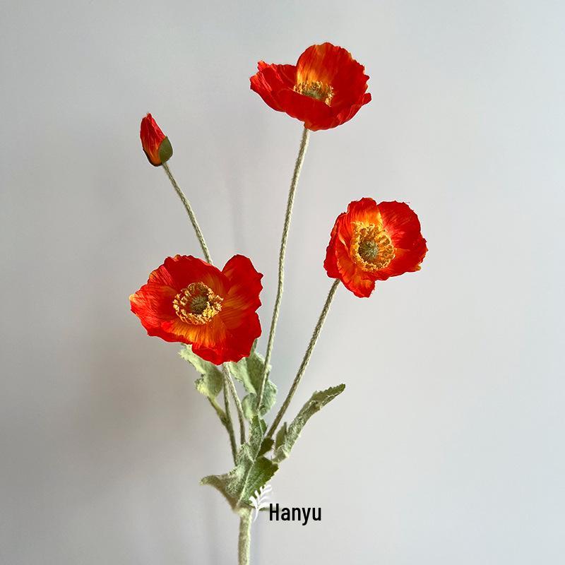 Autumn Poppy Flocked Artificial Flowers for Wedding and Home Decor