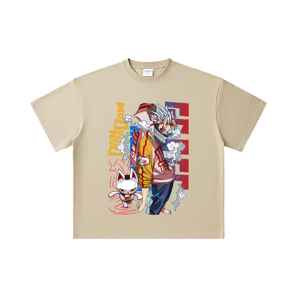 260 GSM Double Yarn 32 Count 100% Cotton Dandadan V25 Okarun Print Unisex Heavy Cotton T Shirt