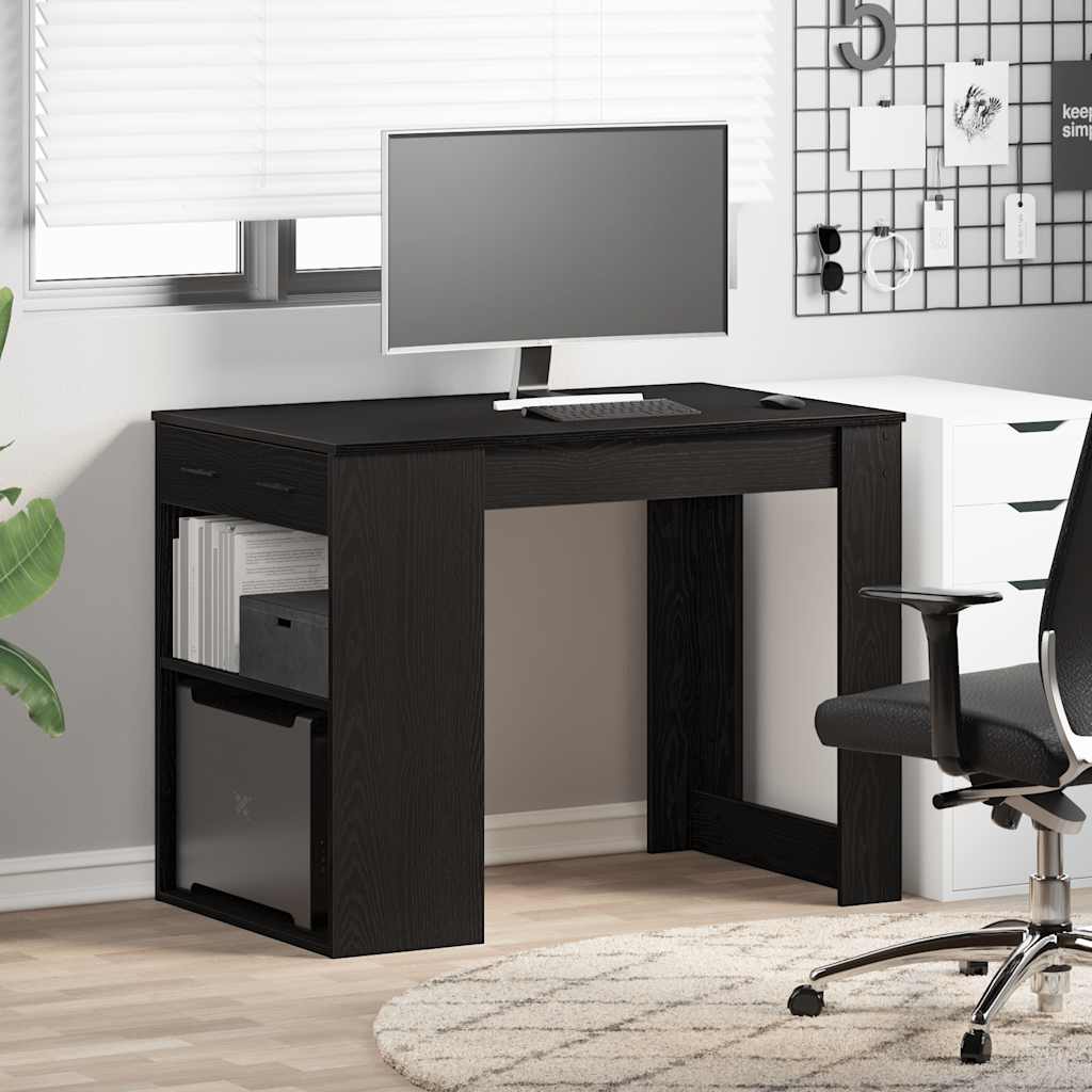 Vidaxl Desk With Drawer And Shelf, Black, 102X62X77.5 Cm