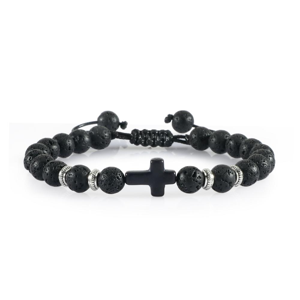 Prayer Men Women Bracelet Hematite Cross Rosary Natural Stone Beads Jesus Onyx Meditation Bracelets Bangles Jewelry Gift Pulsera