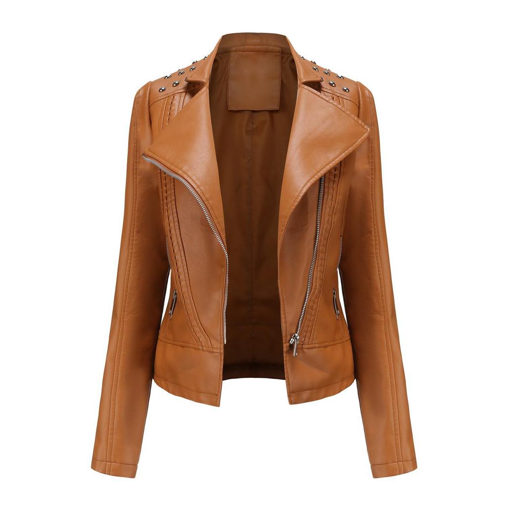 2024 Women's Slim PU Leather Motorcycle Jacket - New Autumn/Winter Short Coat