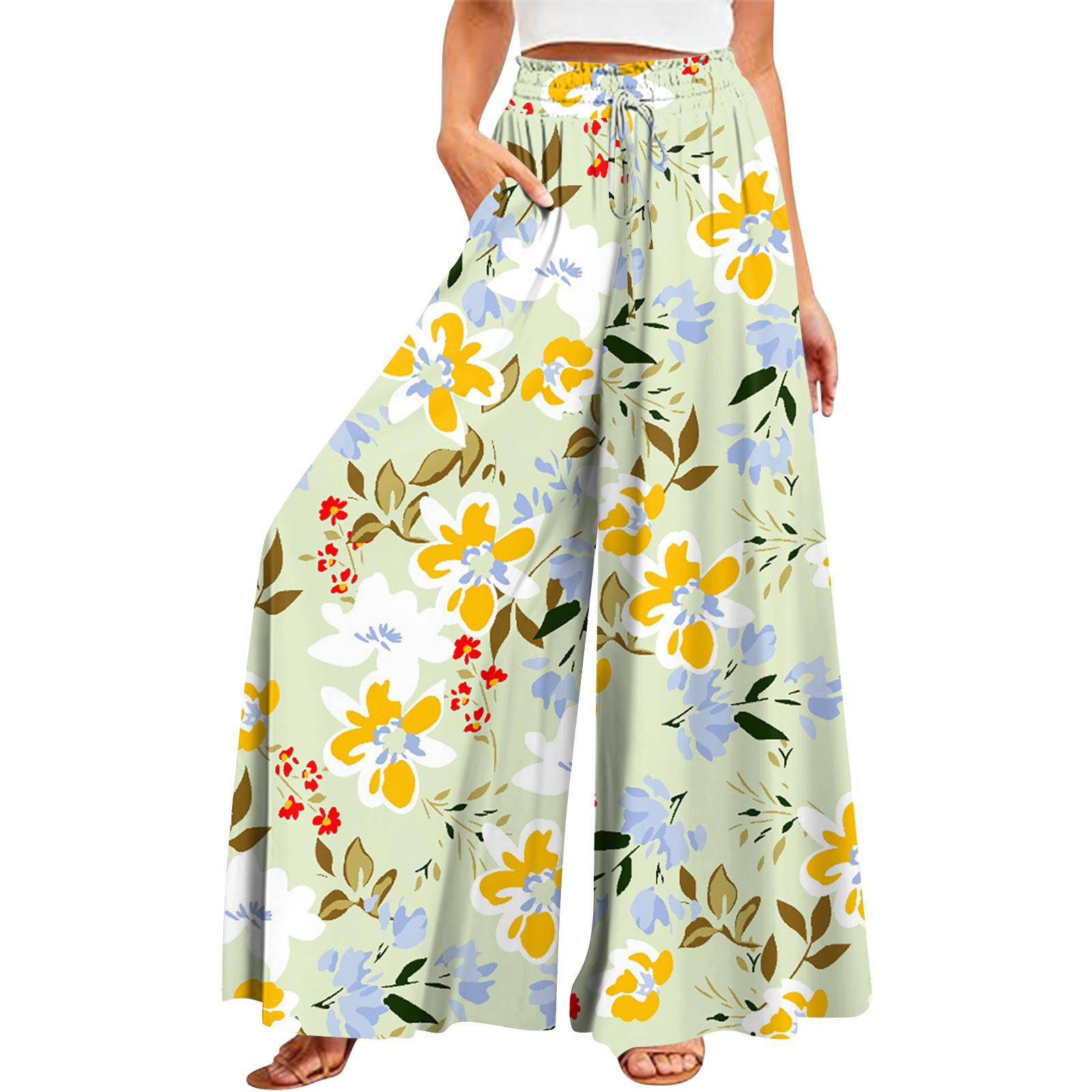Women s Summer Wide Leg Pants High Waisted Flowing Pockets Fashion Casual Casual Bohemian Printed Beach Pants XXXL