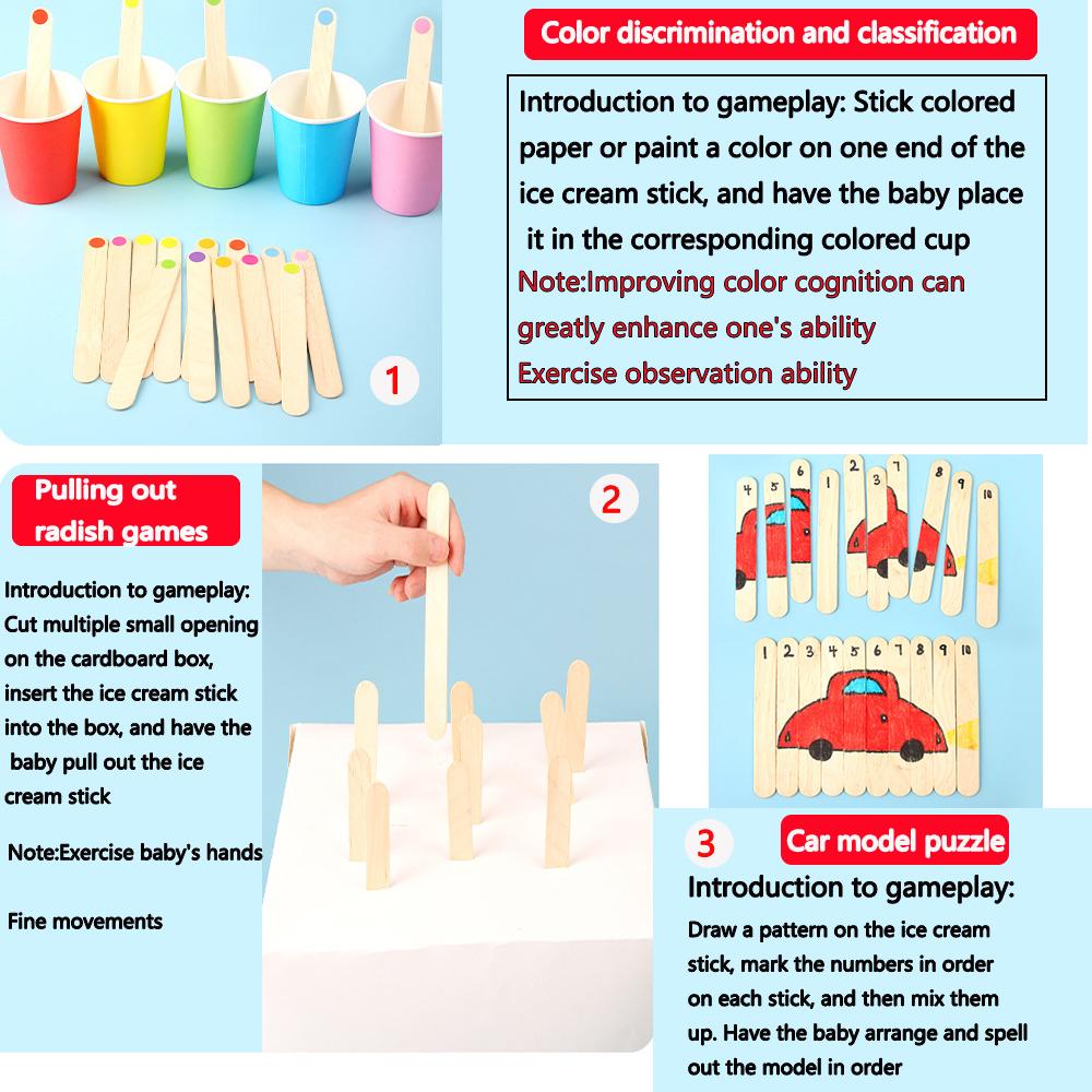 30/100/500Pcs Ice Cream Popsicle Sticks Natural Wooden Sticks Ice Cream Spoon Hand Crafts Art Ice Cream Lolly Kitchen Cake Tools