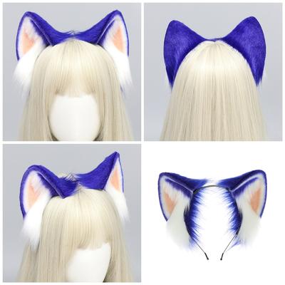 Serre-tête Oreilles d'Animal Bleu Halloween Lolita Maid Serre-cheveux Jeu de Rôle Bandeau Cheveux Accessoires de Costume Coiffe Cosplay