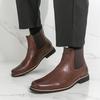 Men's Embroidered Leather Chelsea Cowboy Boots, Retro British Style, High-Top Slip-On, Short Winter Boots