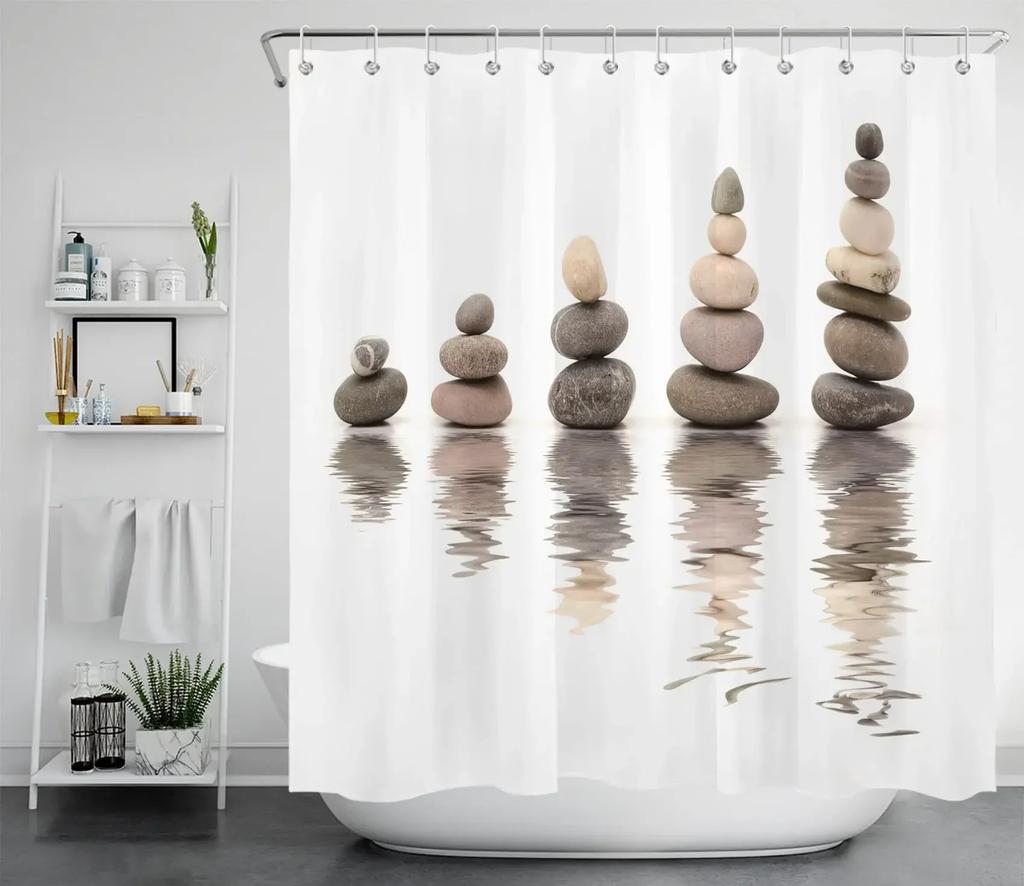 Pebble Printed Shower Curtain Mildew Washable Curtain with Hook Bathroom Decorative Curtain Rocks 3D Shower Curtains 240*180cm