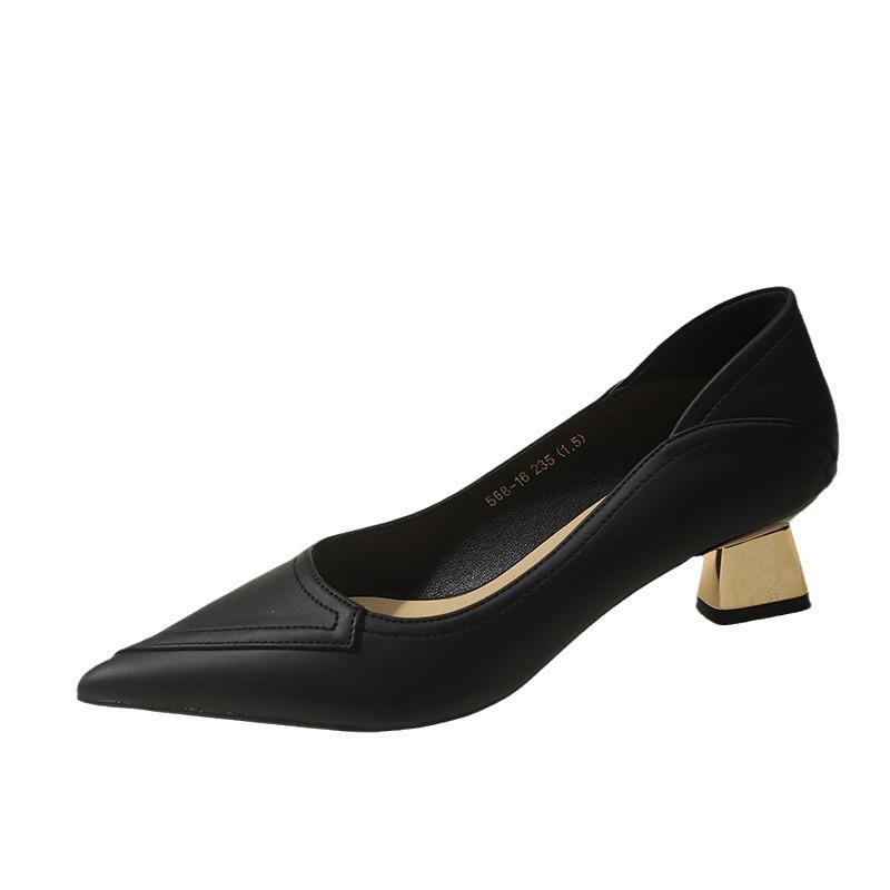 Frühling und Herbst neue spitze niedrige Absätze einzelne Schuhe Damen Nude dicker Absatz leichter Mund Temperament professionelle High Heels