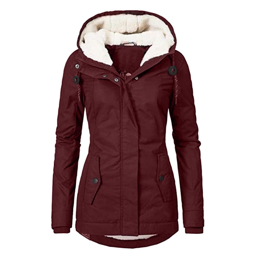 Women's Hood Long Sleeve Loose Fit Midi Parka Coat Fleece Lined Warm Cotton Outerwear Winter Jacket