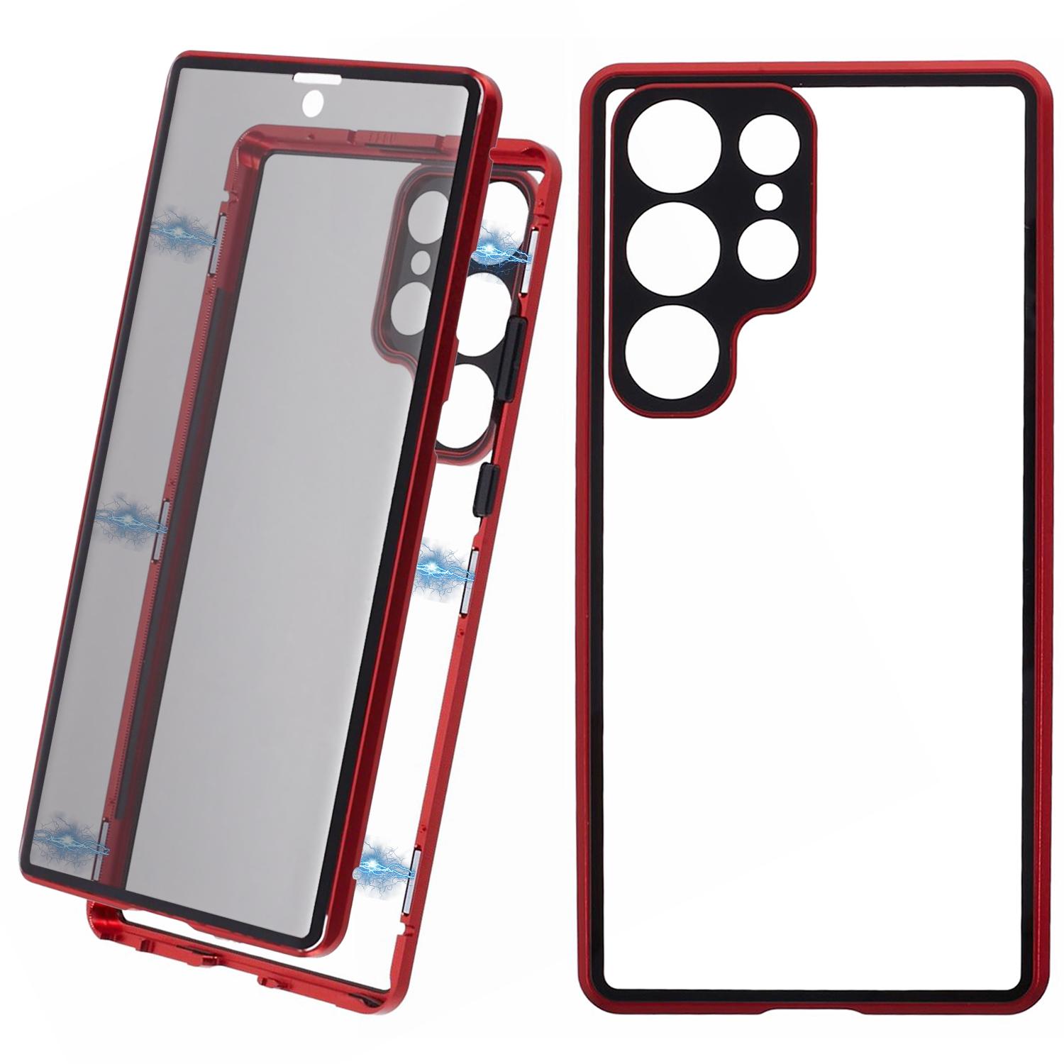 

For Samsung Galaxy S23 Ultra Anti Peeping Case Tempered Glass Magnetic Adsorption Metal Frame Phone Cover Red