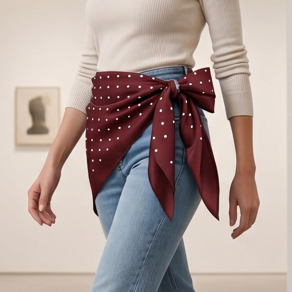 Polyester Polka Dot Head Scarf Elegent Waist Tying Scarf Luxury Bandana Travel Matching