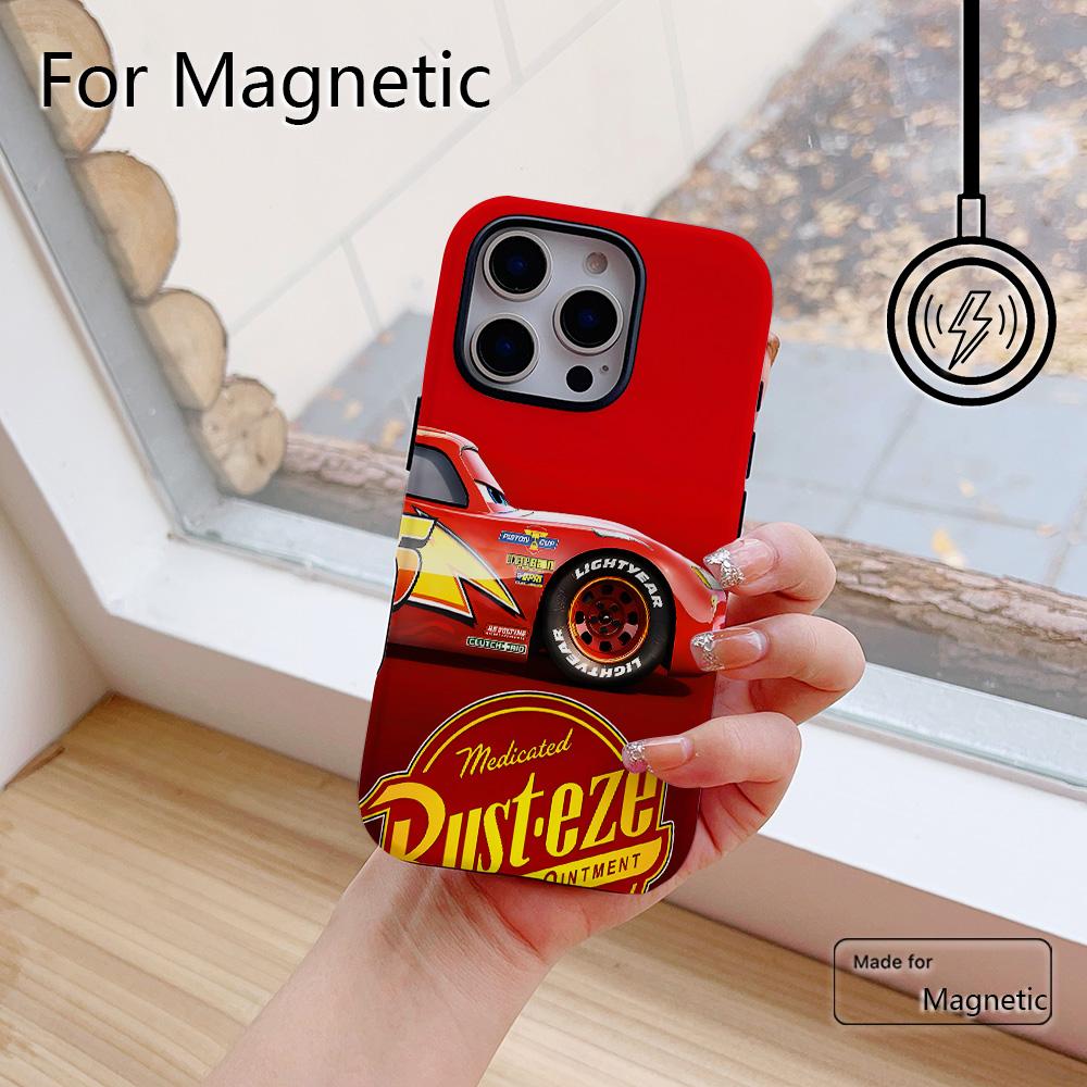 Cars Lightning McQueen 95 Phone Case for iPhone 17 16 15 14 13 12 11 Pro Max Plus Air Luxury Magnetic Double-layer Back Cover