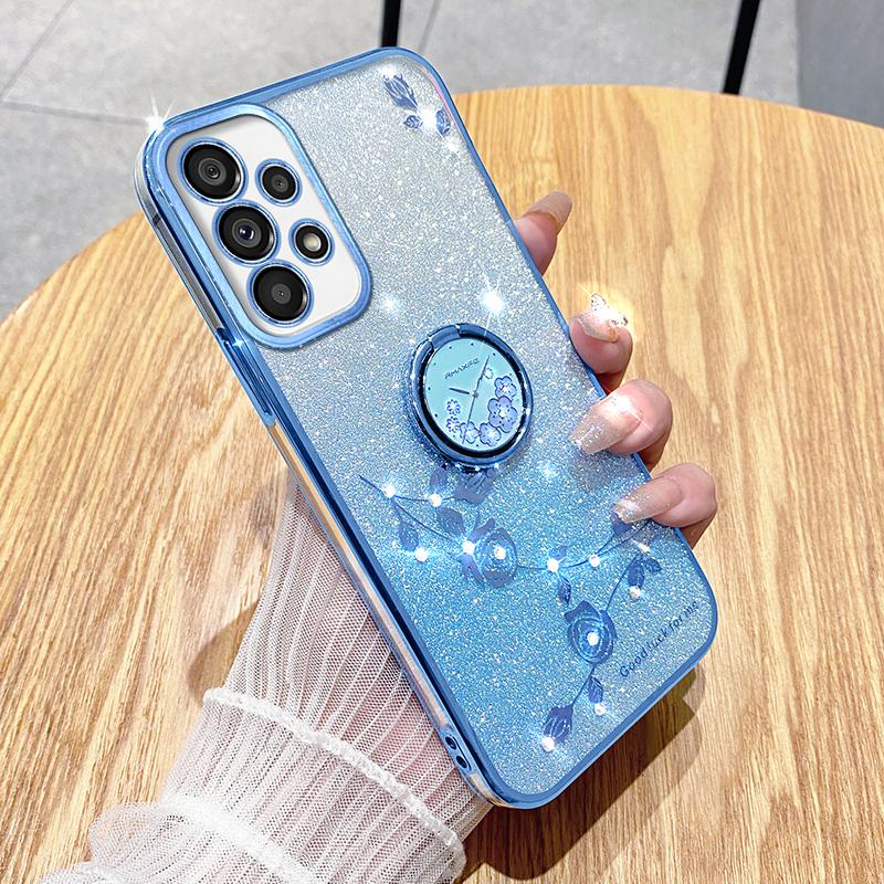 KADEM For Samsung Galaxy A53 5G Cover Flower Decor TPU Phone Case with Ring Kickstand