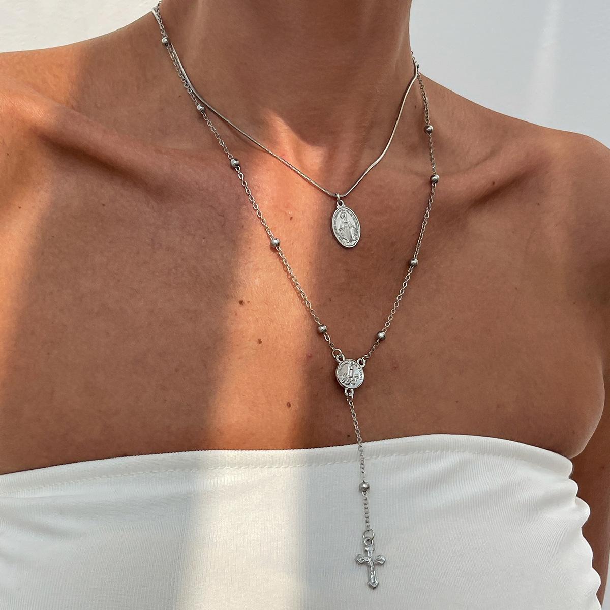 

Processing custom cross necklace European and American jewelry neck chain women s diamond fringed collarbone chain