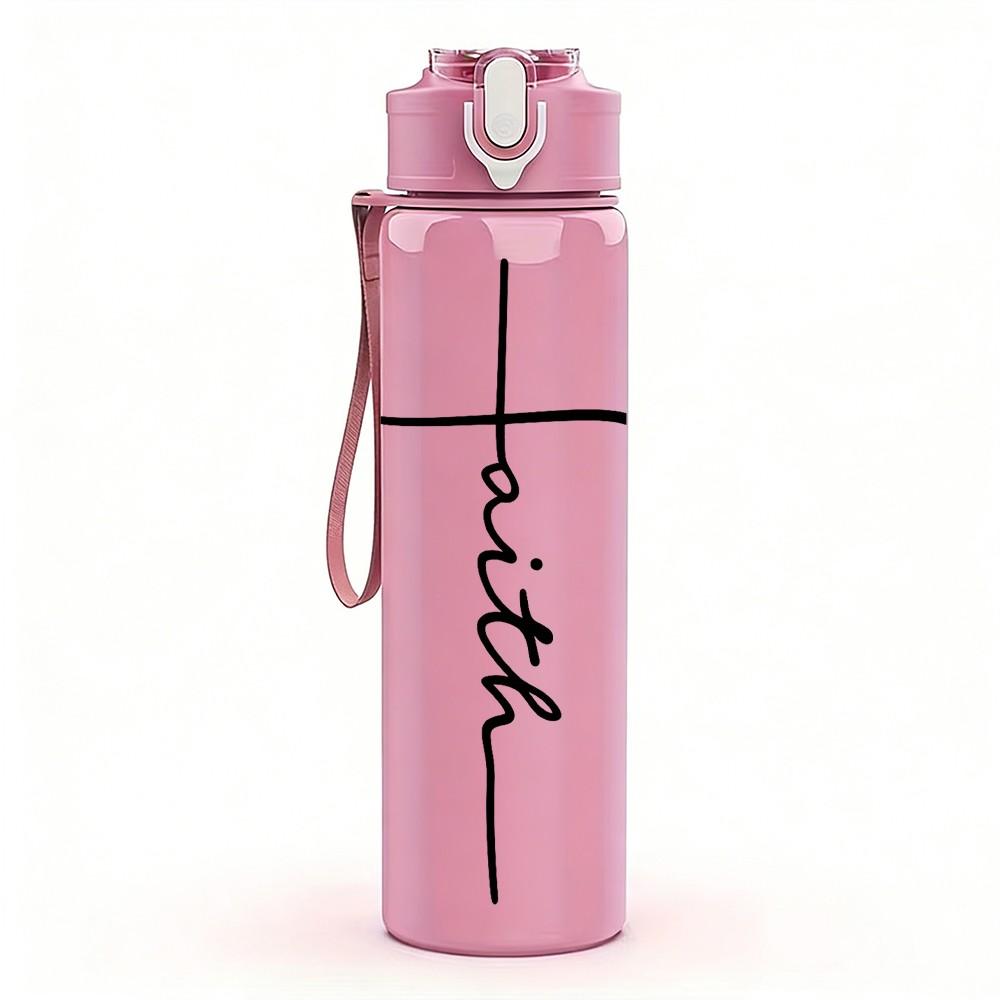 1PC Faith Cross Line Art 750ml Color Plastic Sports Water Bottle Leakproof Flip Straw Lid Suitable for Sports Office Home Use
