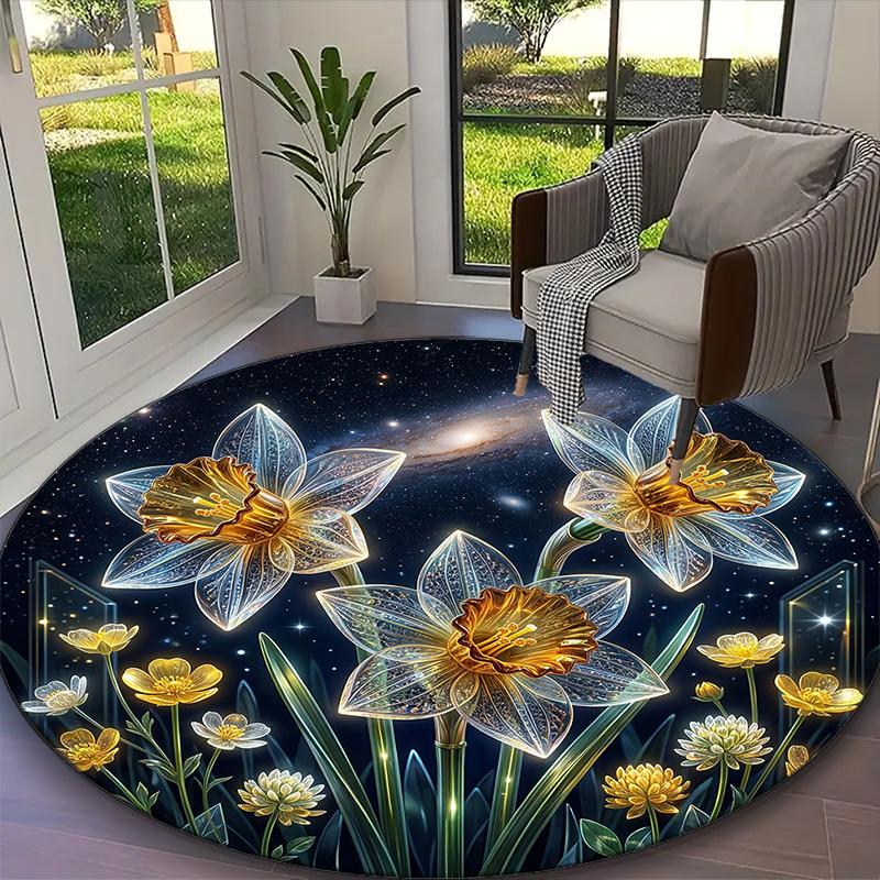 1pc Luxe Botanical Yin Yang Printed Chair Rug for Home Office Use, Living Room Kitchen Game Room Round Carpet