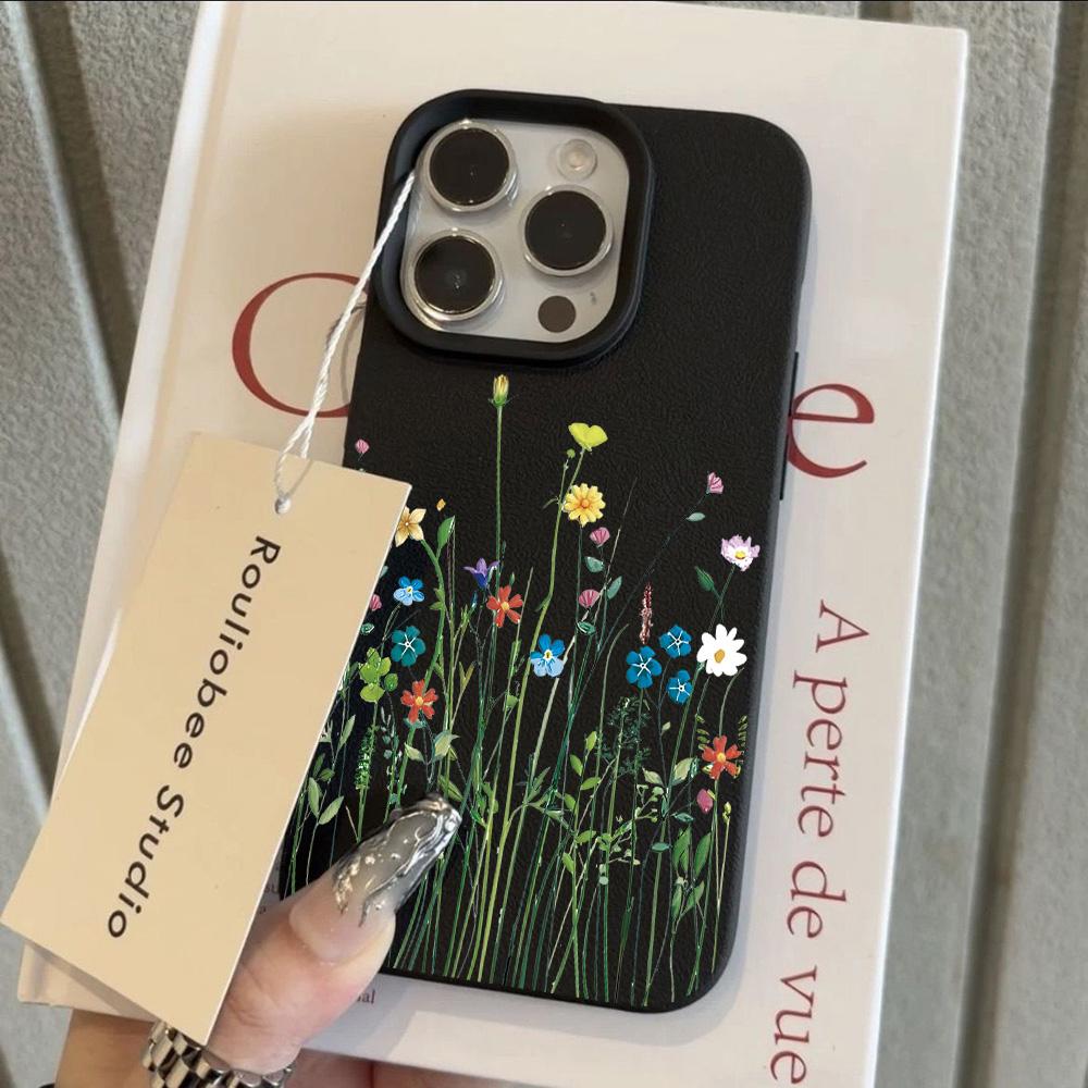 Lichee leather pattern Phone Case For HOT Cool Flower Lily Luxury iPhone 17 16e 16 15 14 13 12 11 Air Pro Max Plus X XR XSMax