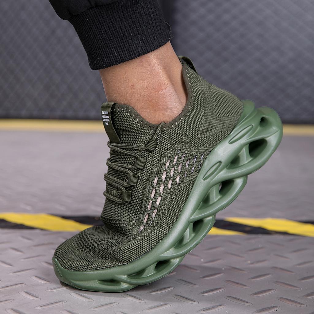 YRZL Men Sports Running Green Jogging Shoes Casual Sneakers Outdoor Breathable Mesh Man Light Shock-absorption Tennis Men