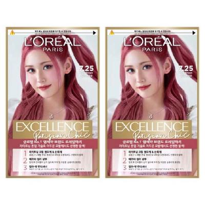 LorealParis Excel Lance Parisian Chic Dye, 7.25 Pink Brown, 2 soins capillaires coréens