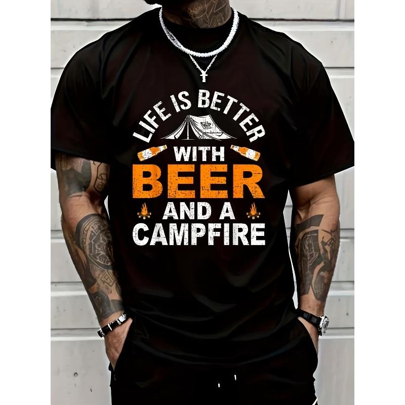 European sizes Life Is Better with Beer And A Campfire Camping Camper T T Shirt Graphic Tees Men Breathable Sweat Wicking and Soft Suitable for Daily 2XL чёрный
