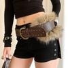 High Quality Retro Punk Belt Faux Fur Wide Women Belt Brown Rivet Fur Belt Women Waist Accessory