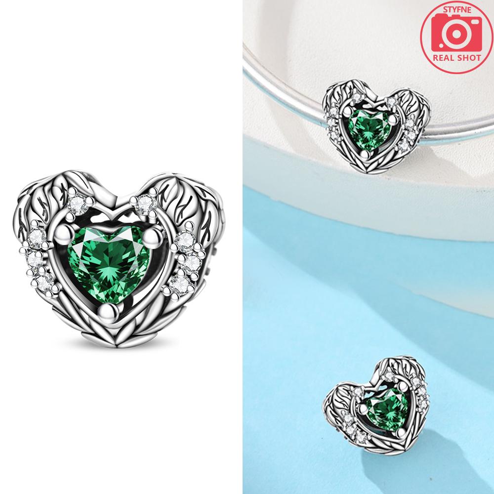 Authentic Original Pink Love Heart Pendant Bead Component Blue Key Bead Components Compatible With Bracelet High Quality Fine Jewelry Charm Bead