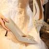 Fashion Champagne-colored Wedding Shoes for Women, 2025 New Style Pointed-toe, Thin-heeled, Non-tiring French High Heels