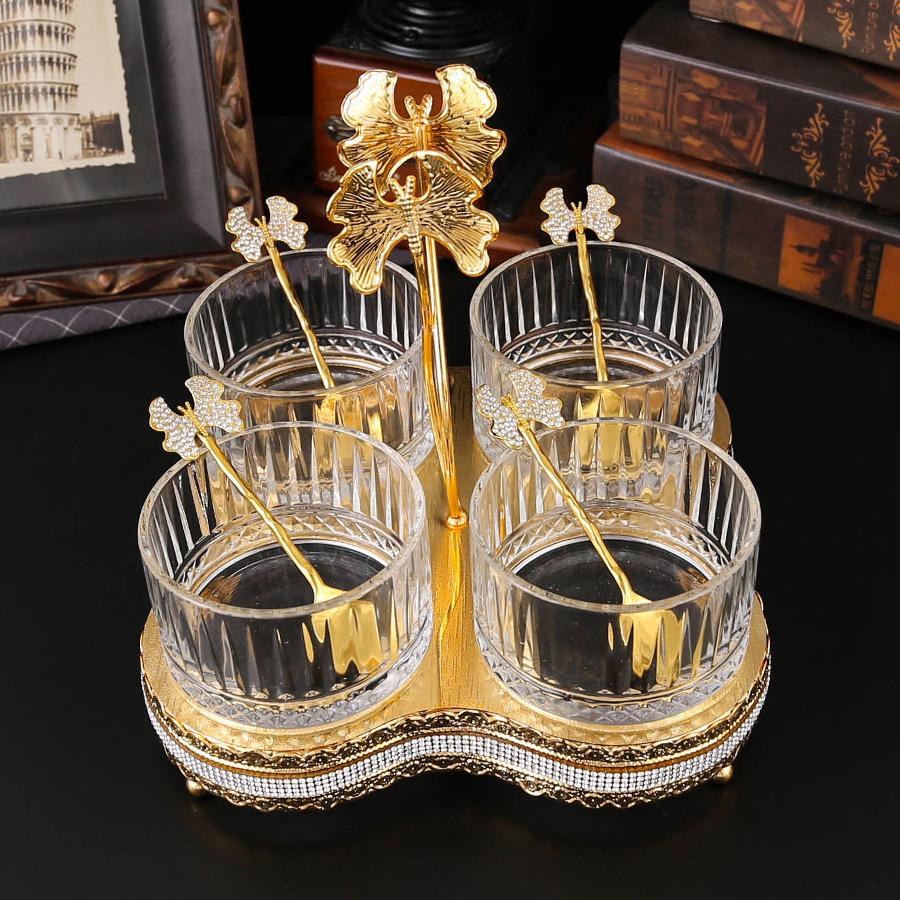 European Butterfly Style Sugar Cup Set, Dried Fruit Seasoning Box with Lid and Spoon, Candy Can Set, Creative Household Storage