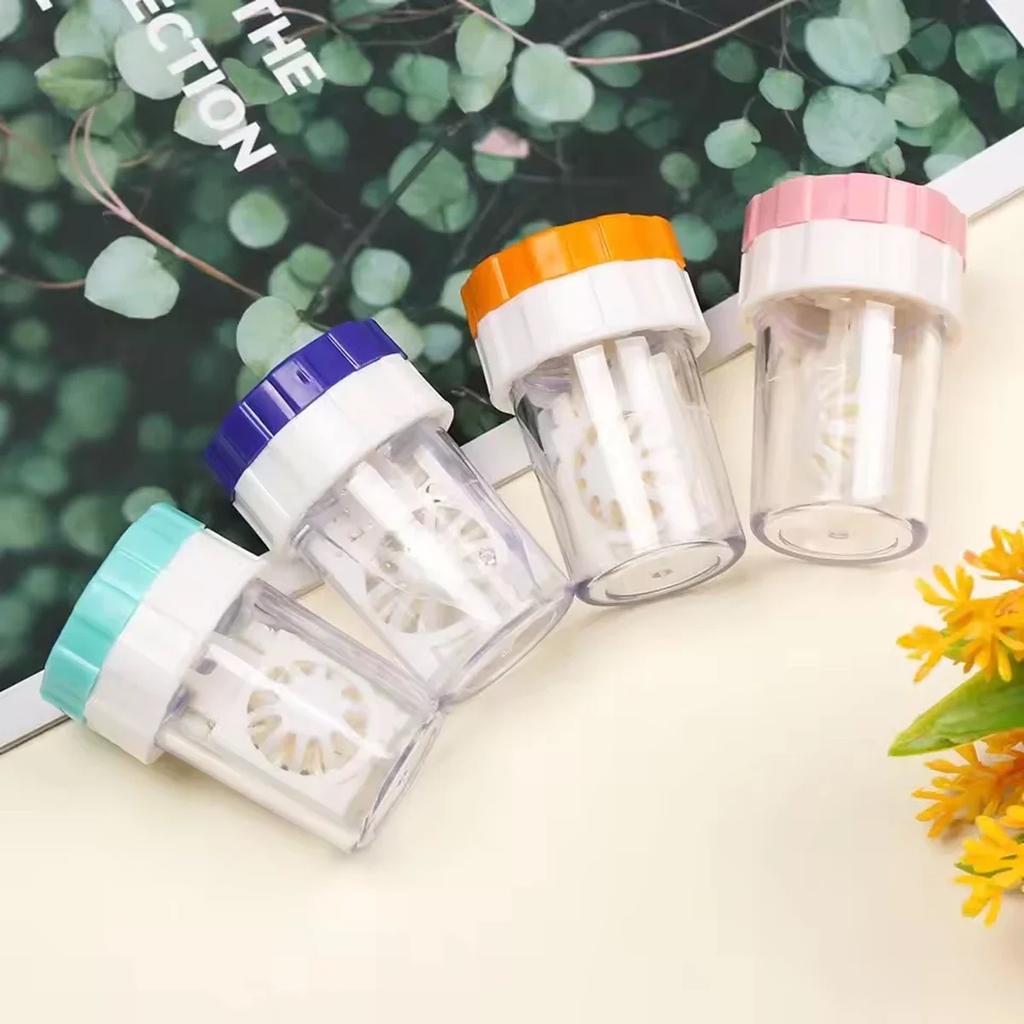 1pc Contact Lenses Cleaner Device Manually Rotatable Type Portable Contact Lens Beauty Pupil Storage Cleaning Container Tools