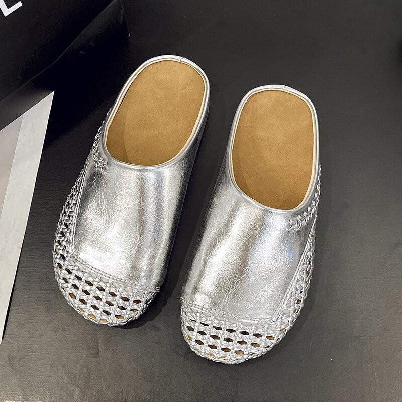 Women Baotou Slippers Summer Flat Sole Non Slip Shoes Breathable Lightweight Big Size Sandals Outdoor Half Slippers Slides Women