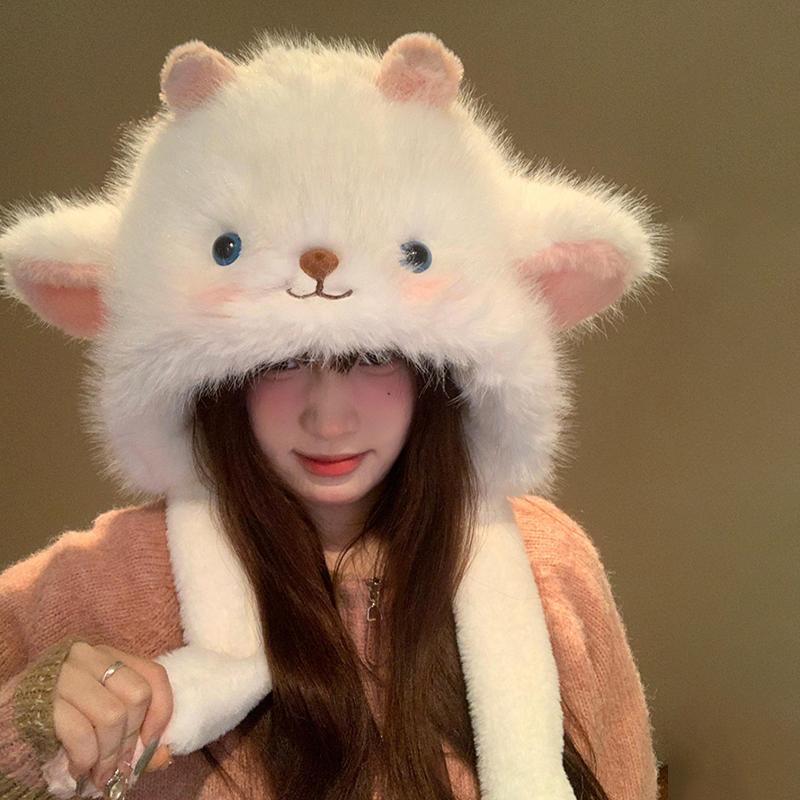 Women'S Winter Cute Thick Warm Ear Protection Hat With Moving Ears Cartoon Plush Hat