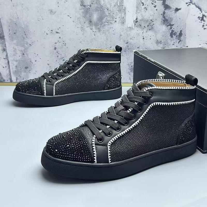 Модные мужские повседневные дышащие ботильоны черные белые туфли со стразами для вечеринок — фото 4