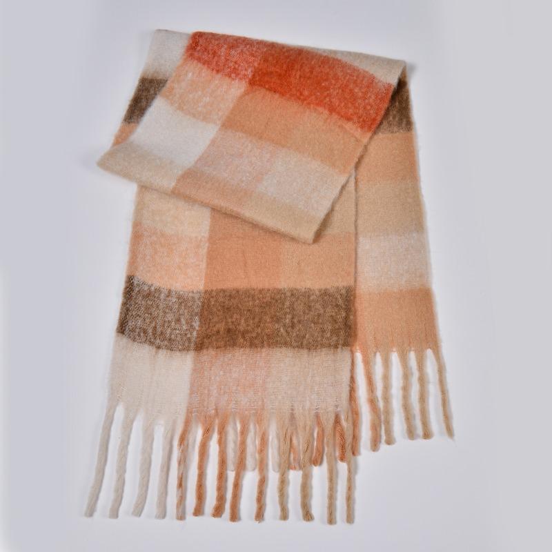 New autumn and winter rainbow plaid scarf fashion circle yarn thickened warm plaid fringed long scarf couple