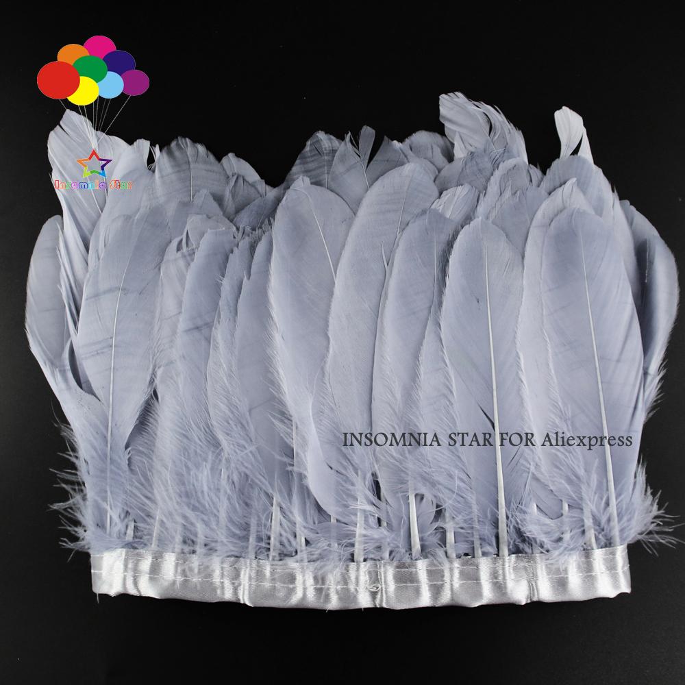 Feather2 Meter/pack Goose Feather Fringe Trim On Satin Header 6"- 8" In /15-20 Cm Width