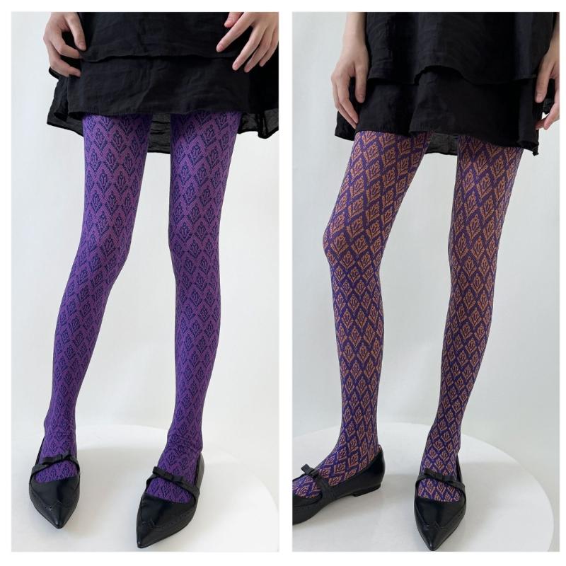 Women Vintage Sweet Girls Slimming Pantyhose Stockings Dark Floral Patterned Opaque Silky Skinny Tights Leggings Hosiery