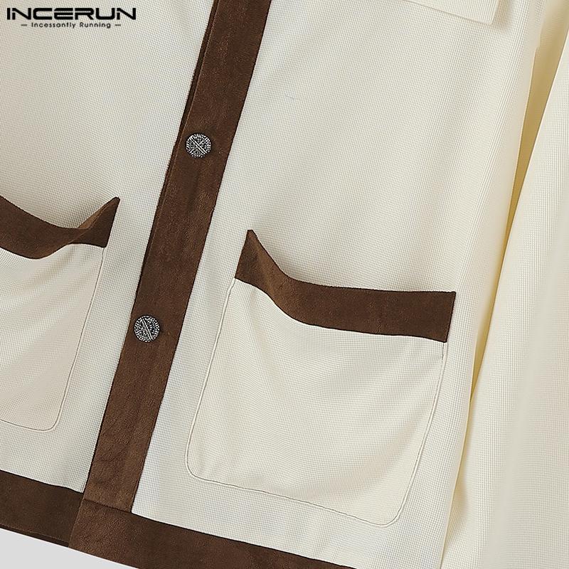 INCERUN Autumn Men Long Sleeve Casual Stitching Buttons Texture Jackets Coats