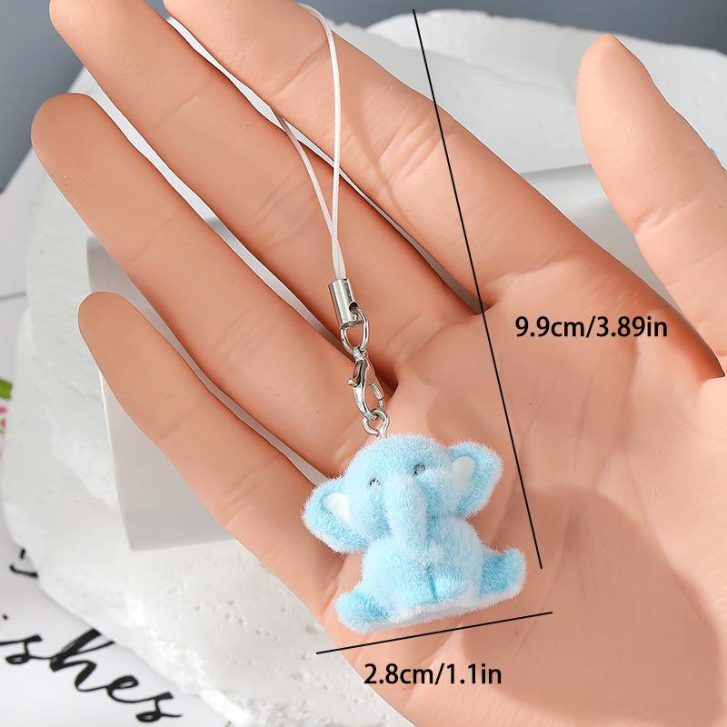 Fun Cartoon Flocking Animal Keychains Phone Lanyard Resin Cute Hexagonal Hedgehog Hippos Bag Earphone Case Pendant Girls Gift