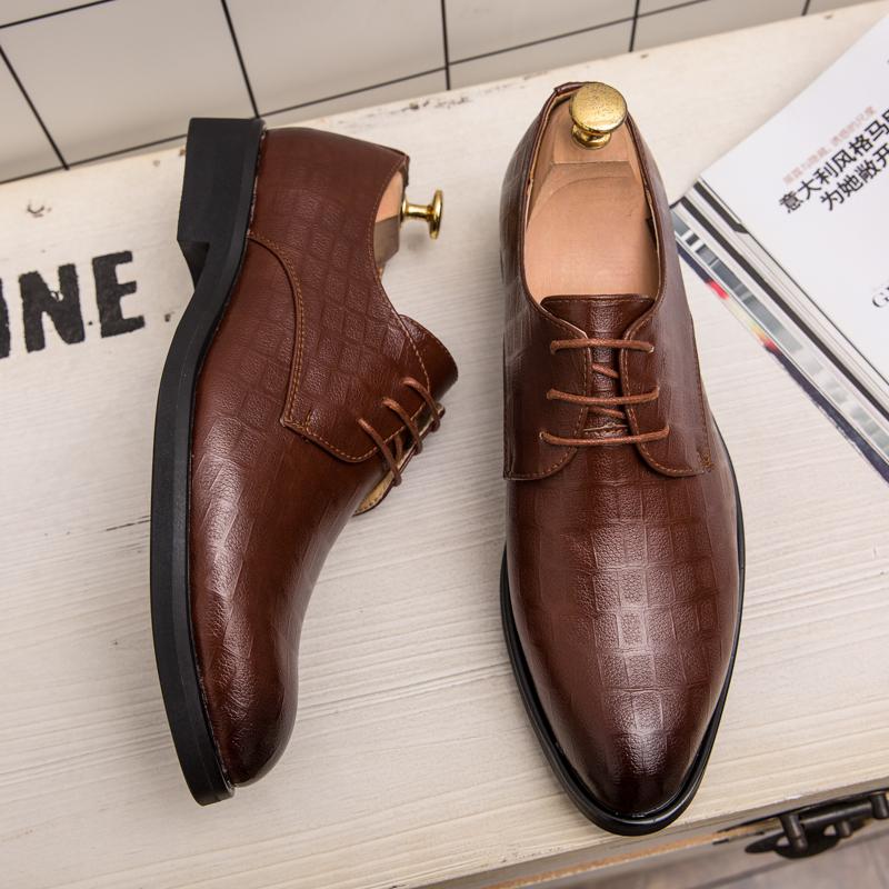 Fashion New Men Fashion Dress Shoes Black Brown Casual Leather Shoes Youth Business Fashion Derby Shoes Size 38-47 Men Shoes