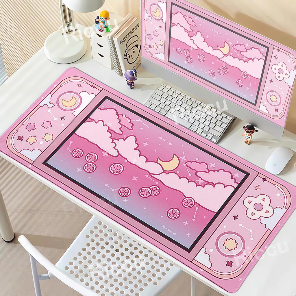 Moon and Stars Pink Large Desk Mat XXL Kawaii Aesthetic Game Controller Style Mouse Pad Sky PC Accessories Office Extended Mats