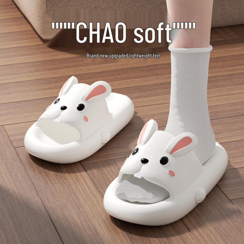 Women's Cute Rabbit Slippers - Summer Indoor Non-Slip, Odor-Resistant Thick Sole for Home & Bath.
